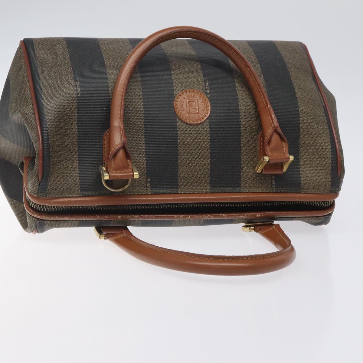 FENDI Pecan Canvas Hand Bag Brown Black gold Auth yk18138