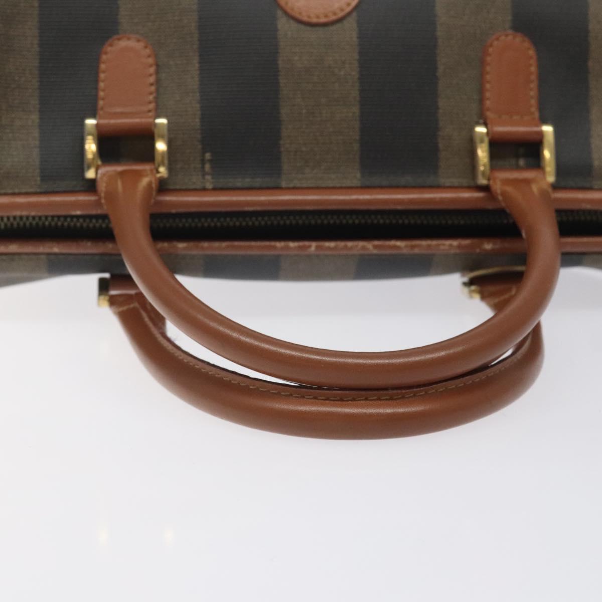 FENDI Pecan Canvas Hand Bag Brown Black gold Auth yk18138