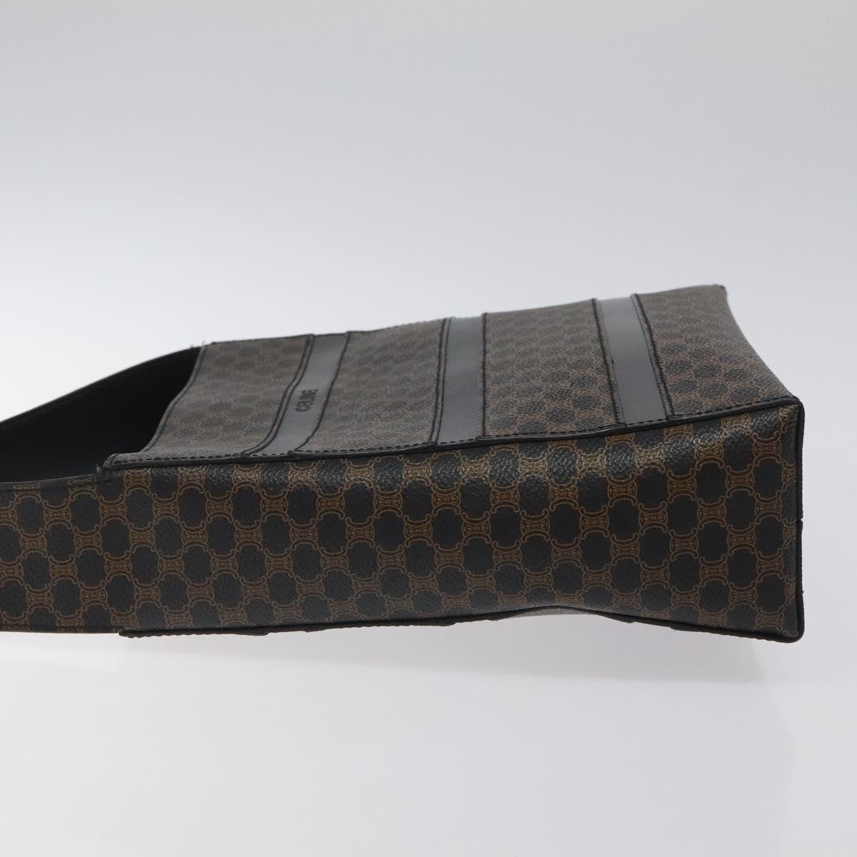 CELINE Macadam Canvas Shoulder Bag PVC Leather Black Gold Auth yk18139