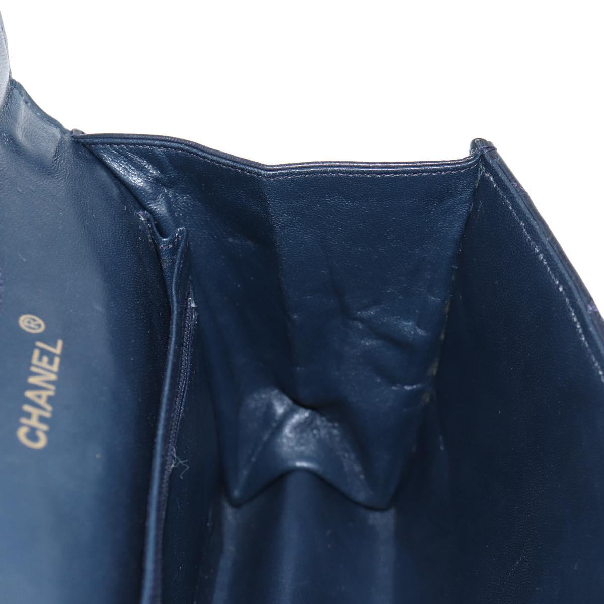 CHANEL Matelasse Hand Bag Lamb Skin Navy Gold CC Auth yk18152
