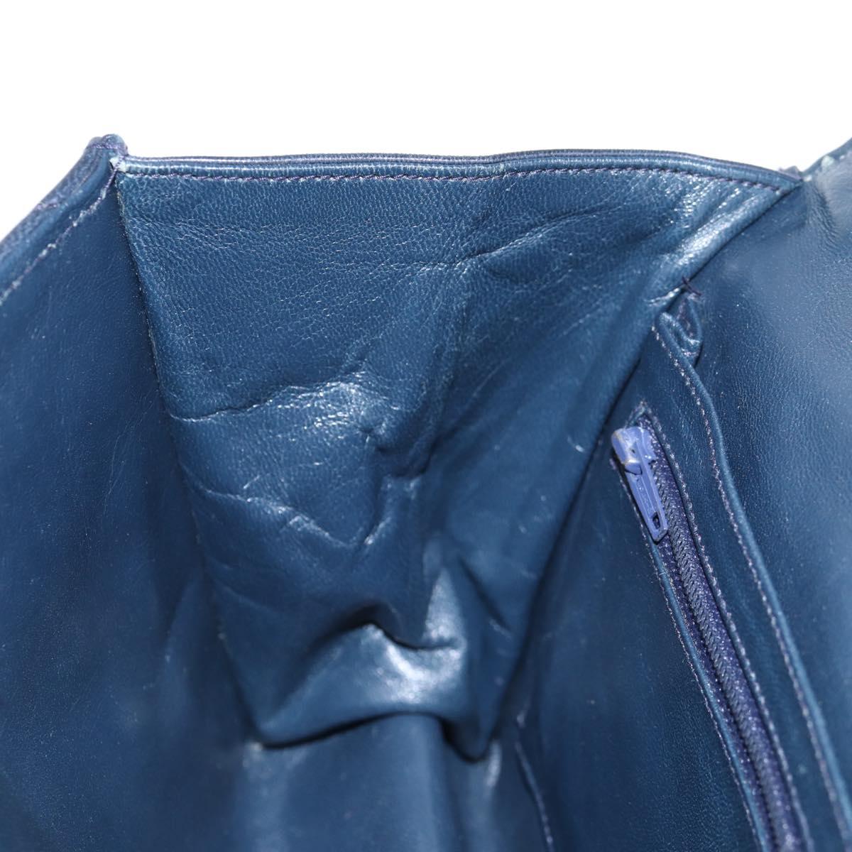 CHANEL Matelasse Hand Bag Lamb Skin Navy Gold CC Auth yk18152