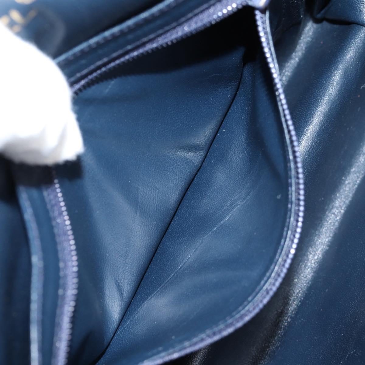 CHANEL Matelasse Hand Bag Lamb Skin Navy Gold CC Auth yk18152