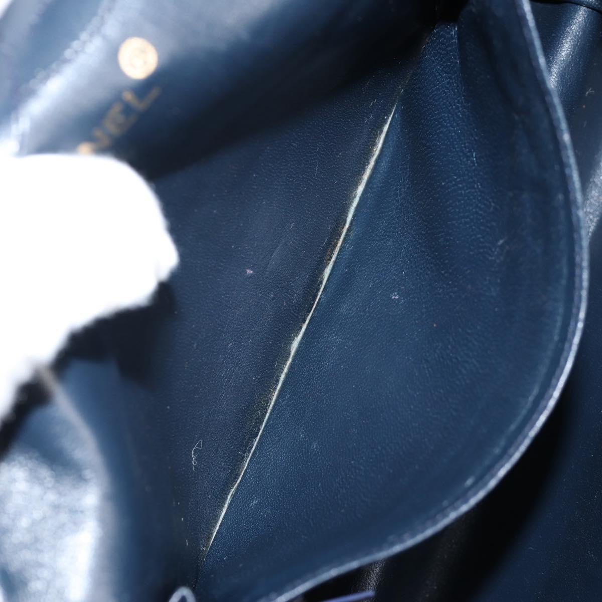 CHANEL Matelasse Hand Bag Lamb Skin Navy Gold CC Auth yk18152