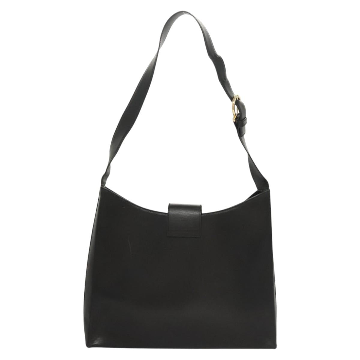 Salvatore Ferragamo Gancini Shoulder Bag Leather Black Gold Auth yk18162