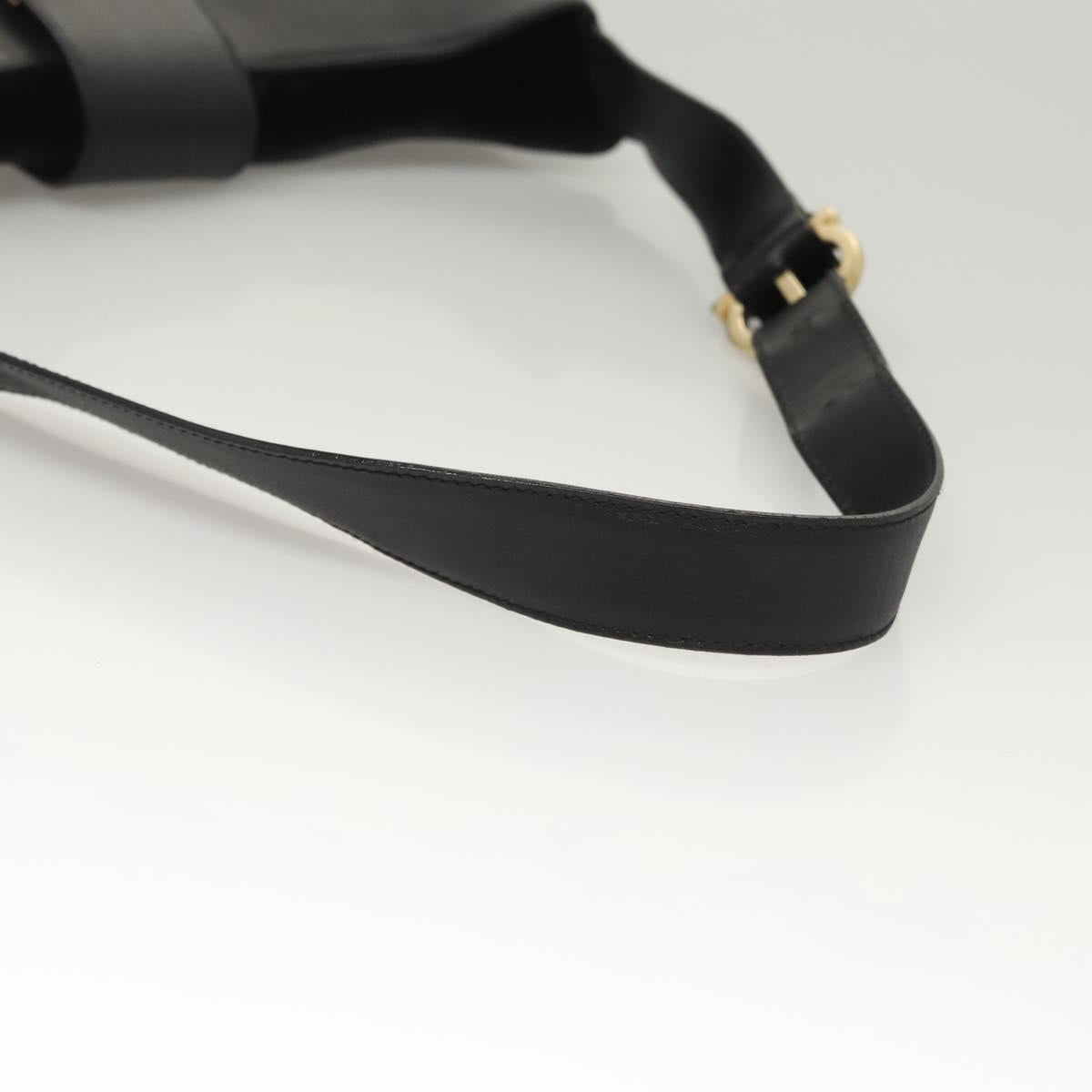 Salvatore Ferragamo Gancini Shoulder Bag Leather Black Gold Auth yk18162