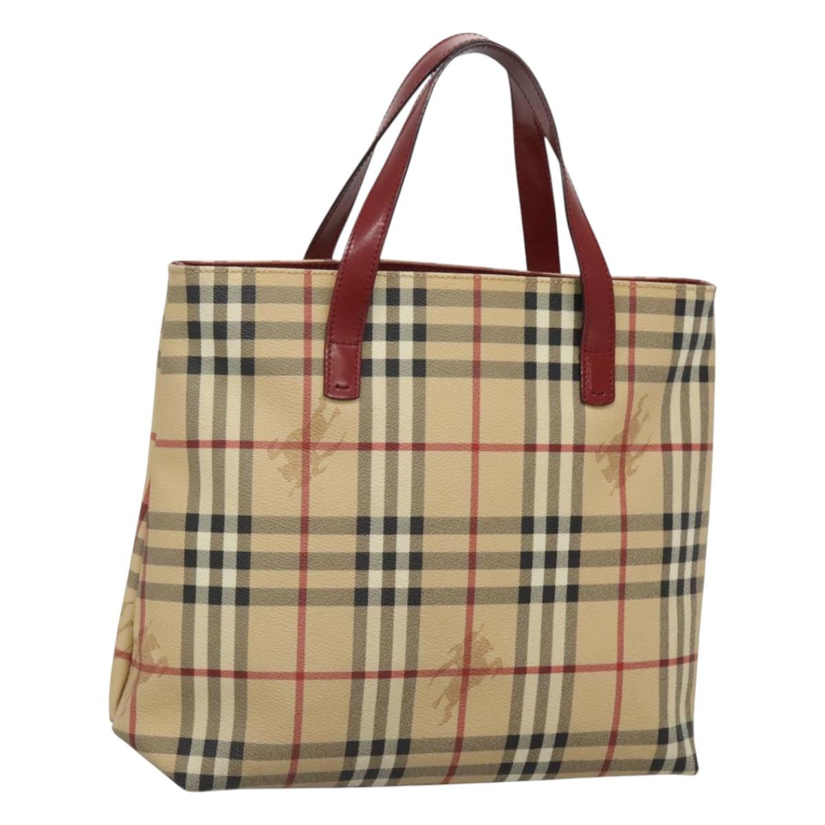 BURBERRY Nova Check Hand Bag PVC Beige Red Silver Auth yk18180