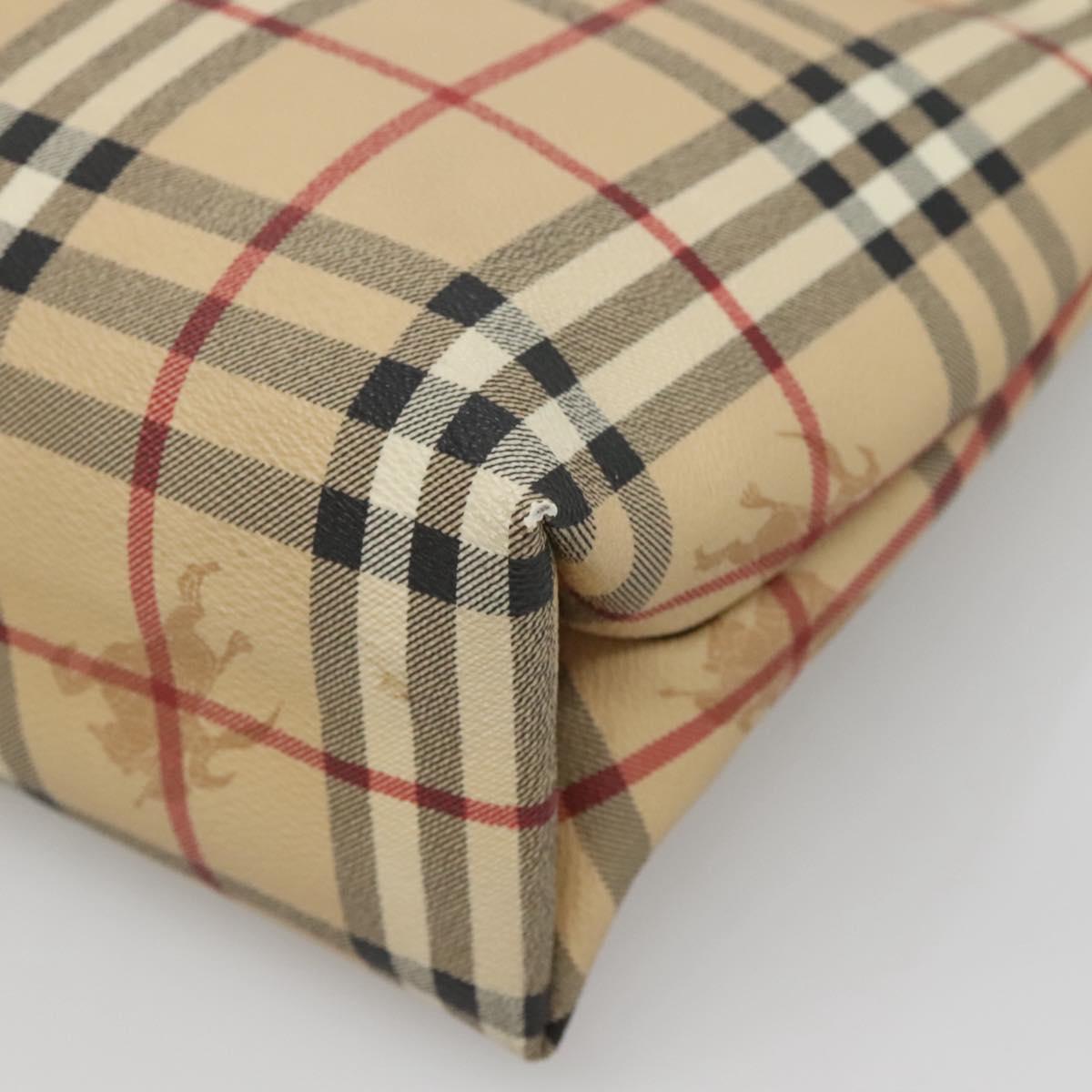 BURBERRY Nova Check Hand Bag PVC Beige Red Silver Auth yk18180