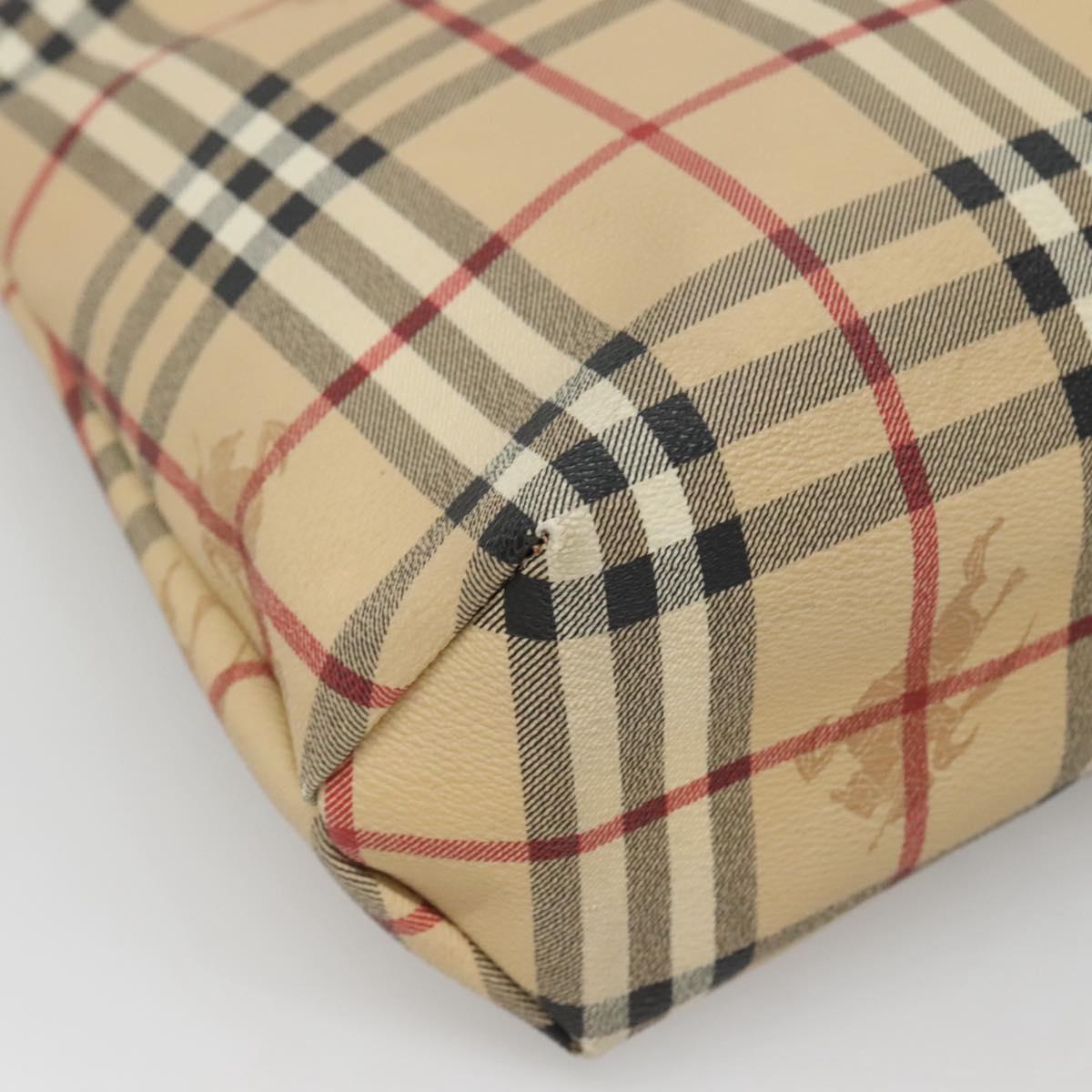 BURBERRY Nova Check Hand Bag PVC Beige Red Silver Auth yk18180