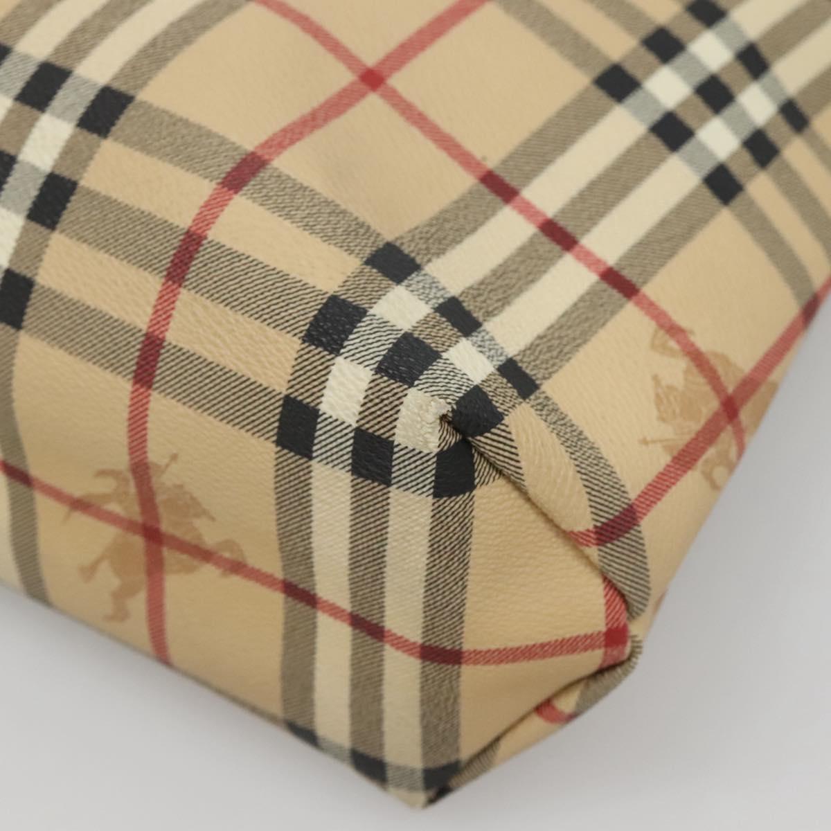 BURBERRY Nova Check Hand Bag PVC Beige Red Silver Auth yk18180