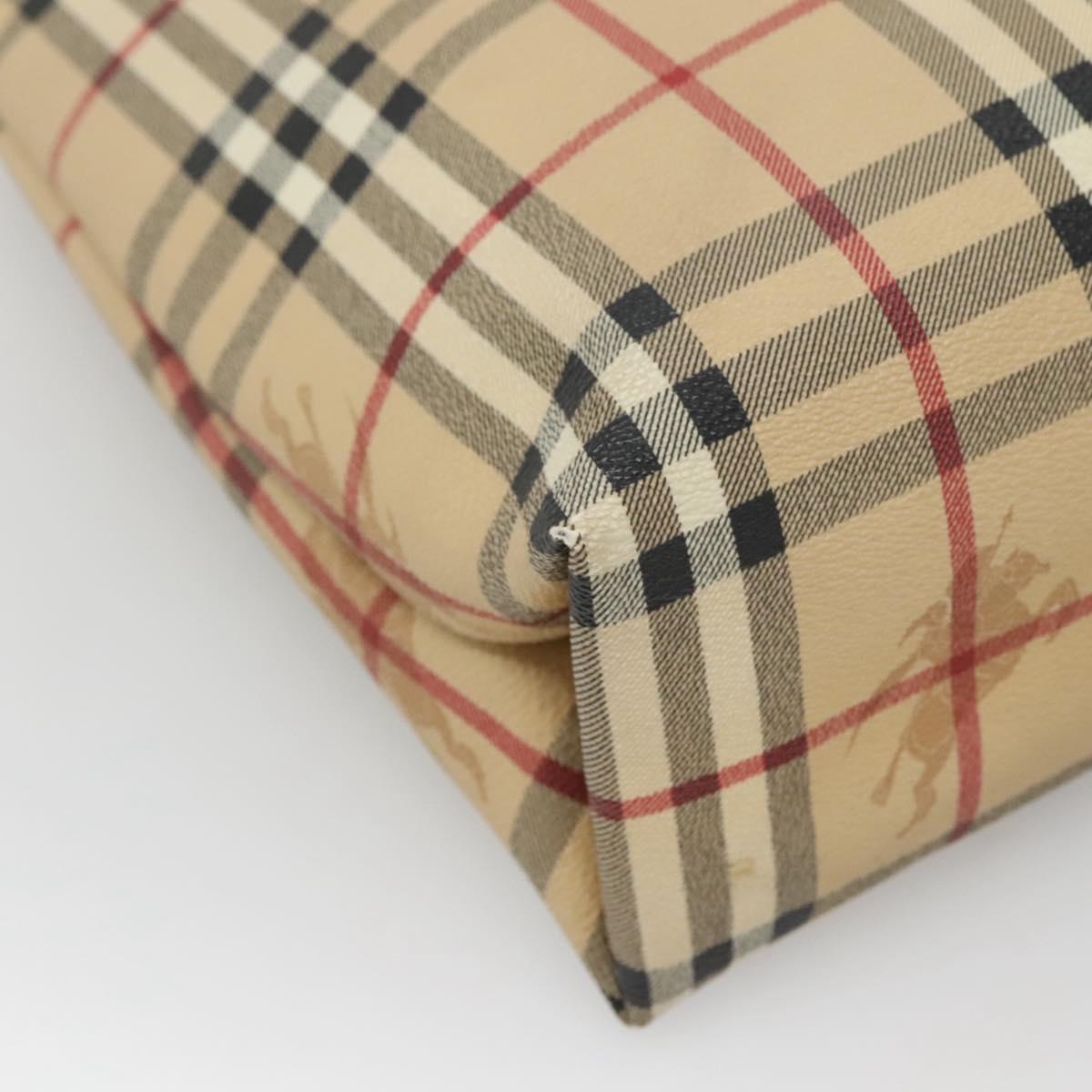 BURBERRY Nova Check Hand Bag PVC Beige Red Silver Auth yk18180
