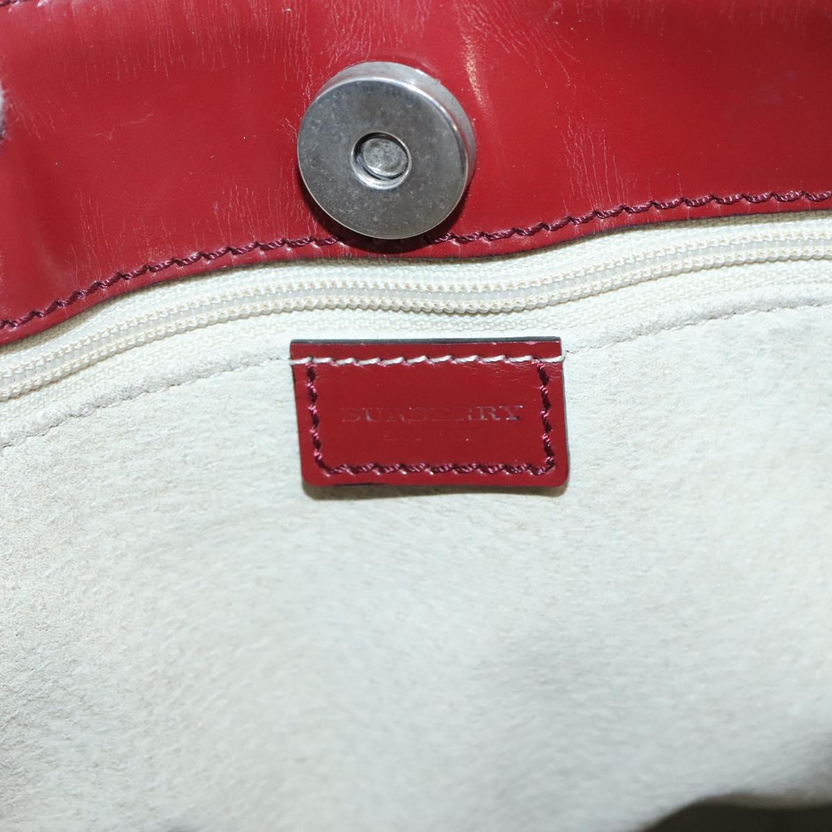 BURBERRY Nova Check Hand Bag PVC Beige Red Silver Auth yk18180