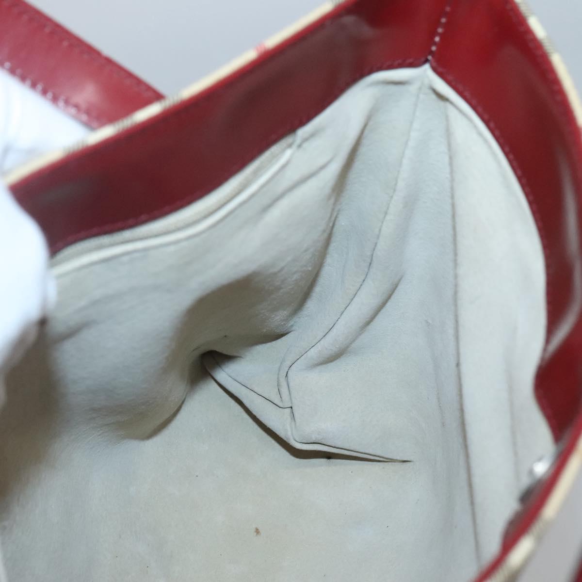 BURBERRY Nova Check Hand Bag PVC Beige Red Silver Auth yk18180