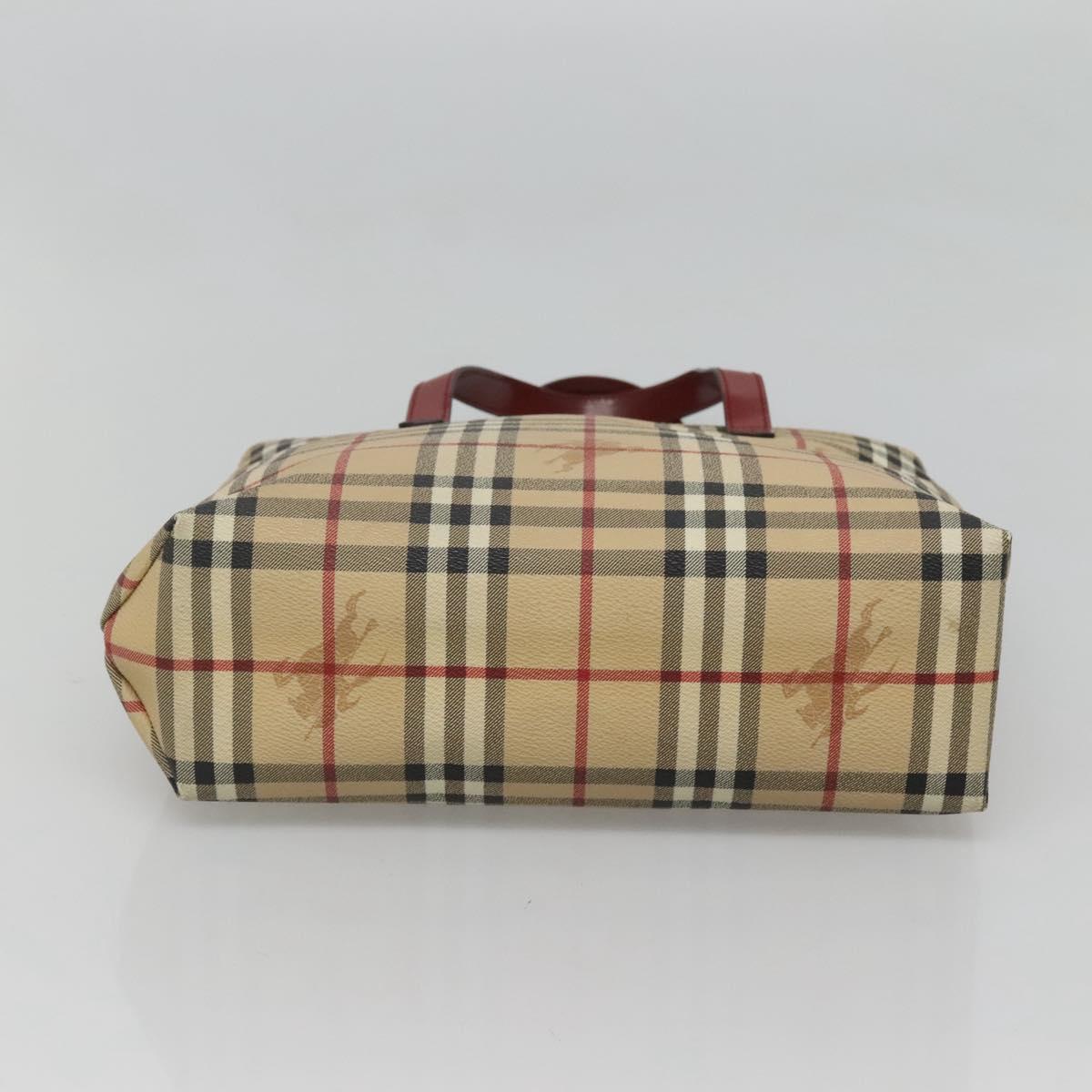 BURBERRY Nova Check Hand Bag PVC Beige Red Silver Auth yk18180
