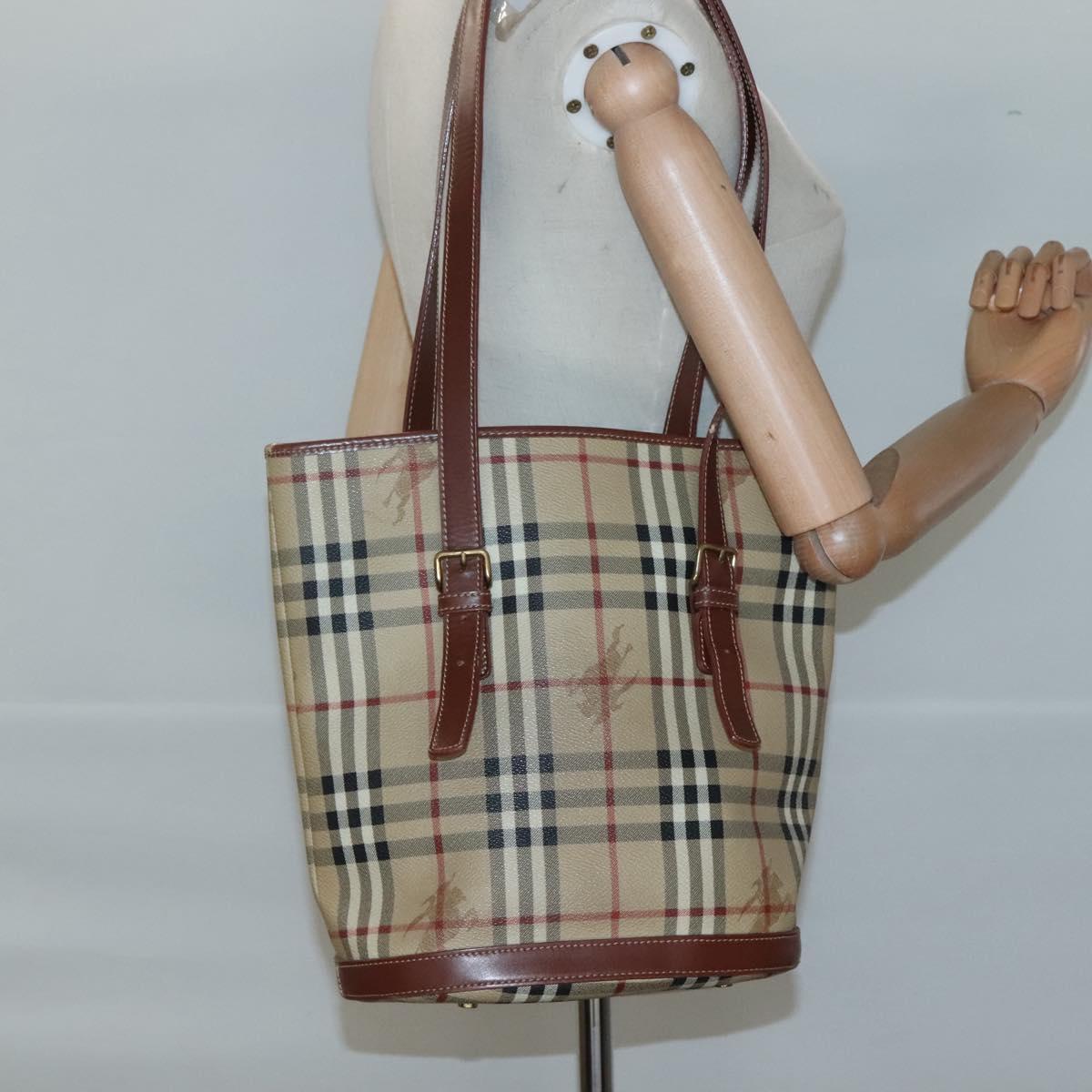 BURBERRY Nova Check Shoulder Bag PVC Beige Gold Auth yk18181
