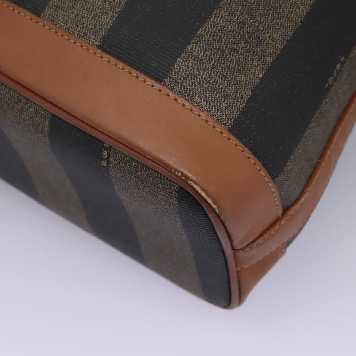 FENDI Pecan Canvas Shoulder Bag PVC Brown Black gold Auth yk18186