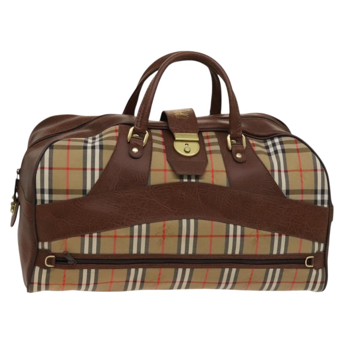 Burberrys Nova Check Boston Bag Canvas Beige Gold Auth yk18195