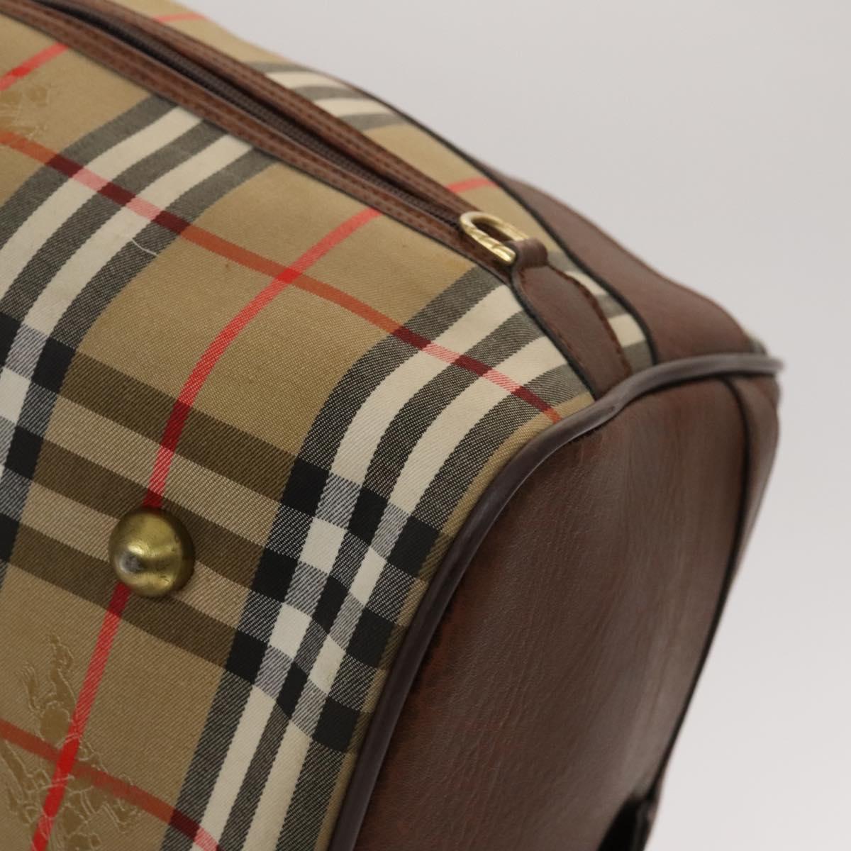 Burberrys Nova Check Boston Bag Canvas Beige Gold Auth yk18195