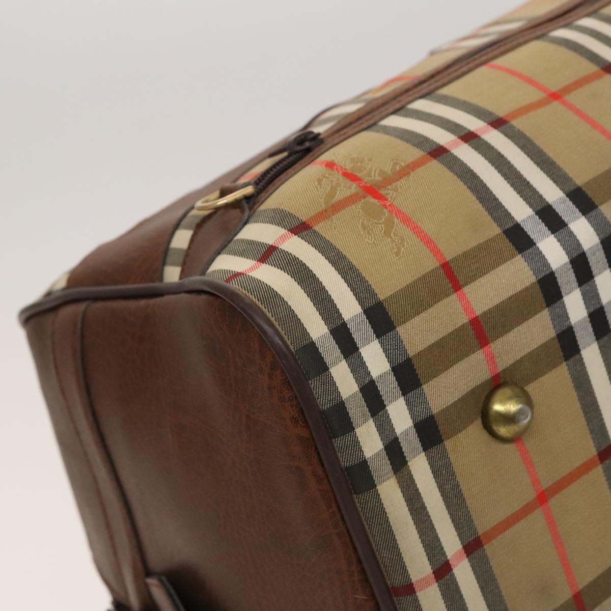 Burberrys Nova Check Boston Bag Canvas Beige Gold Auth yk18195