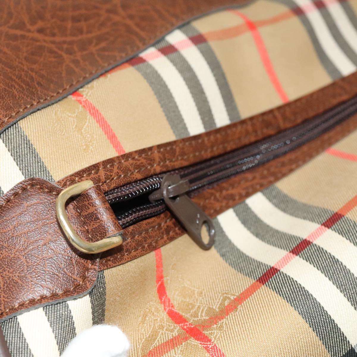 Burberrys Nova Check Boston Bag Canvas Beige Gold Auth yk18195