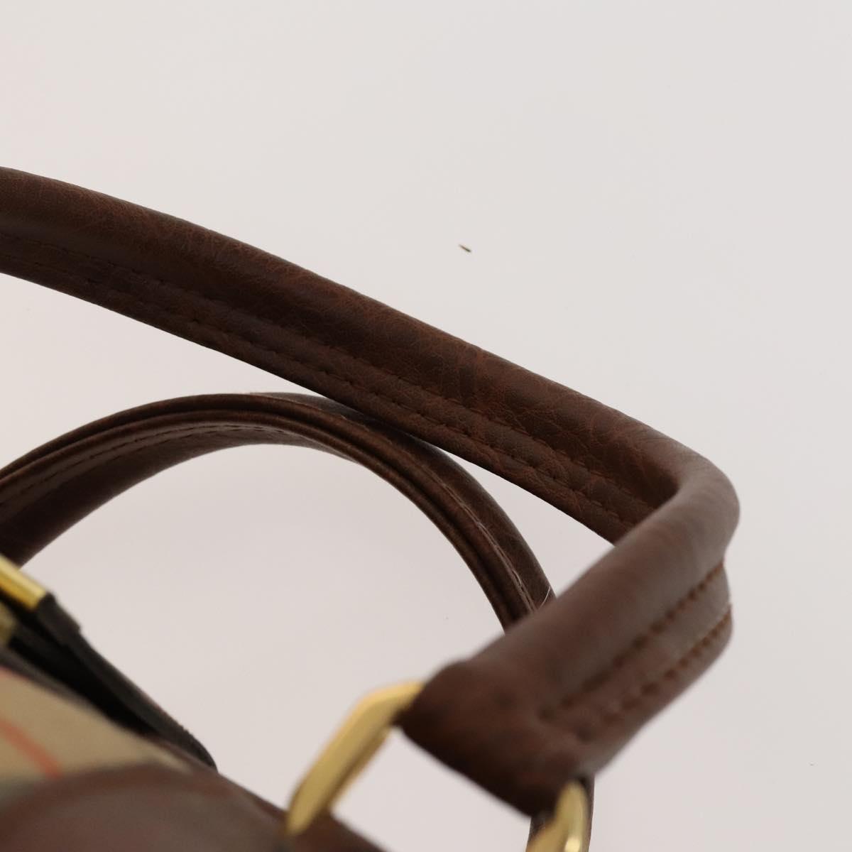 Burberrys Nova Check Boston Bag Canvas Beige Gold Auth yk18195