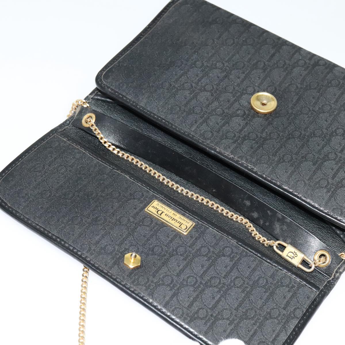 Christian Dior Trotter Canvas Chain Shoulder Bag Black Gold Auth yk18198