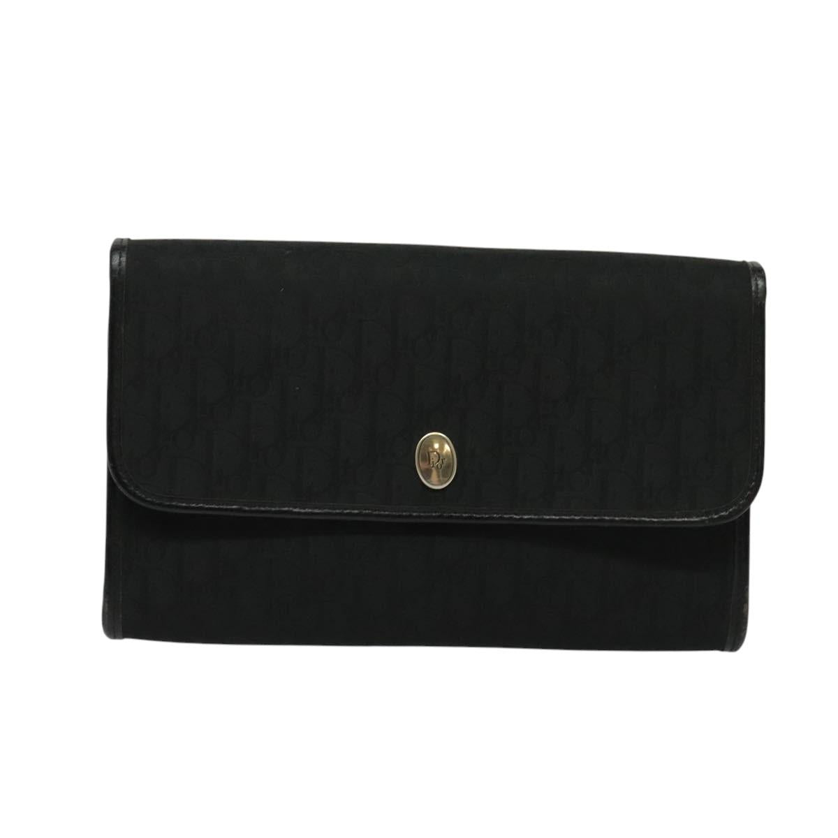 Christian Dior Trotter Canvas Chain Shoulder Bag Black Gold Auth yk18198