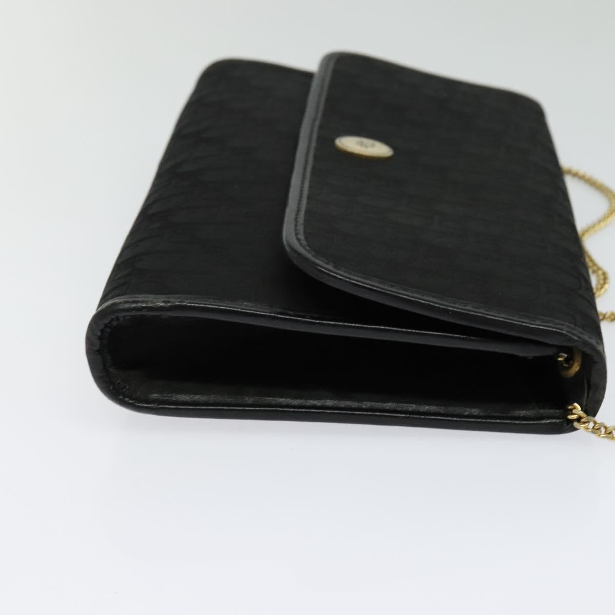 Christian Dior Trotter Canvas Chain Shoulder Bag Black Gold Auth yk18198