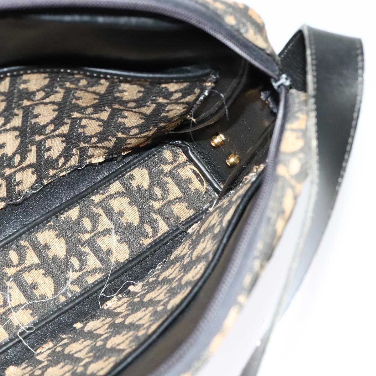 Christian Dior Trotter Canvas Shoulder Bag Navy Gold Auth yk18199