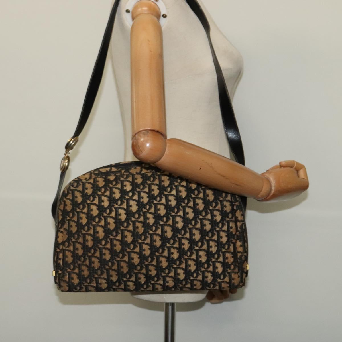 Christian Dior Trotter Canvas Shoulder Bag Navy Gold Auth yk18199