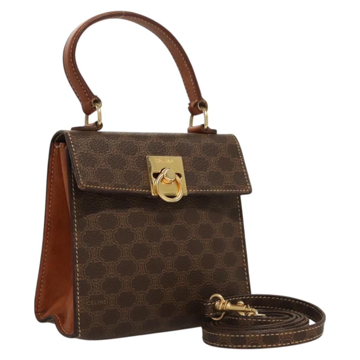 CELINE Macadam Canvas Mini Hand Bag PVC Leather 2way Brown Gold Auth yk18202