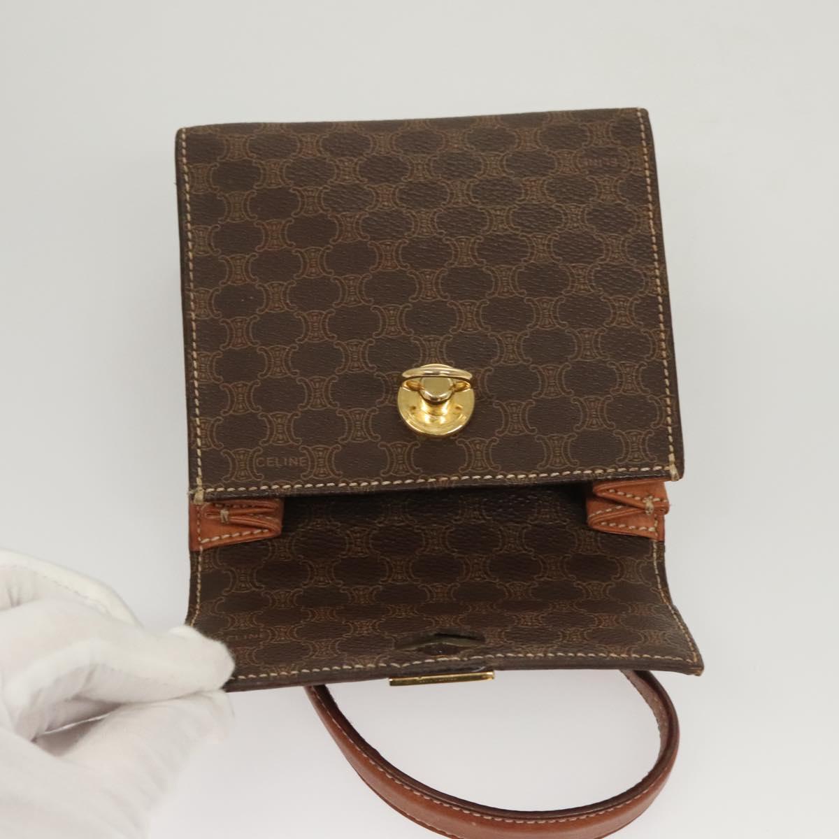 CELINE Macadam Canvas Mini Hand Bag PVC Leather 2way Brown Gold Auth yk18202