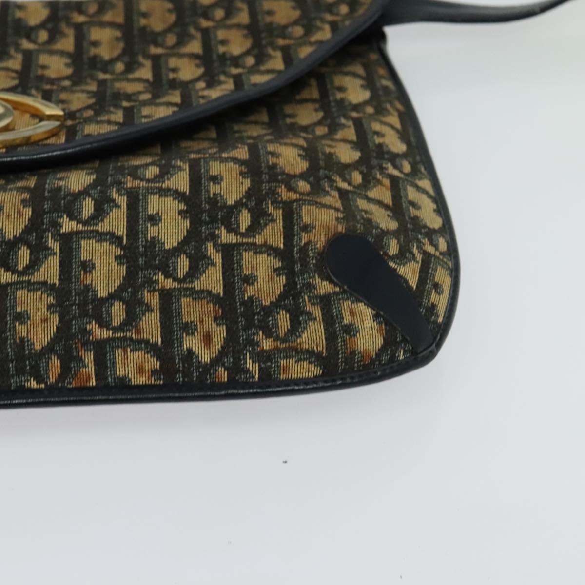 Christian Dior Trotter Canvas Shoulder Bag Navy Gold Auth yk18204