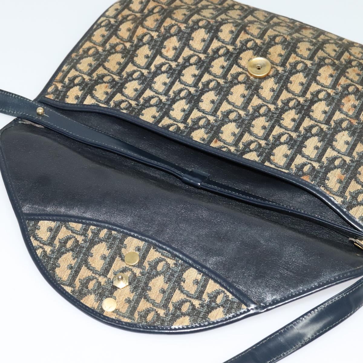 Christian Dior Trotter Canvas Shoulder Bag Navy Gold Auth yk18204