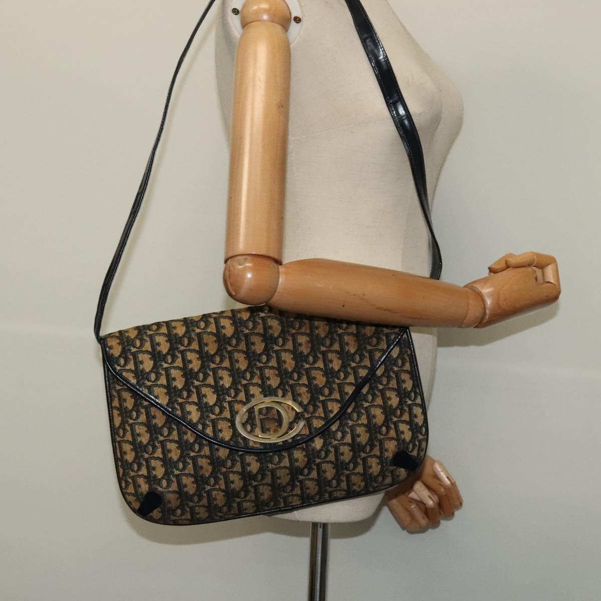 Christian Dior Trotter Canvas Shoulder Bag Navy Gold Auth yk18204