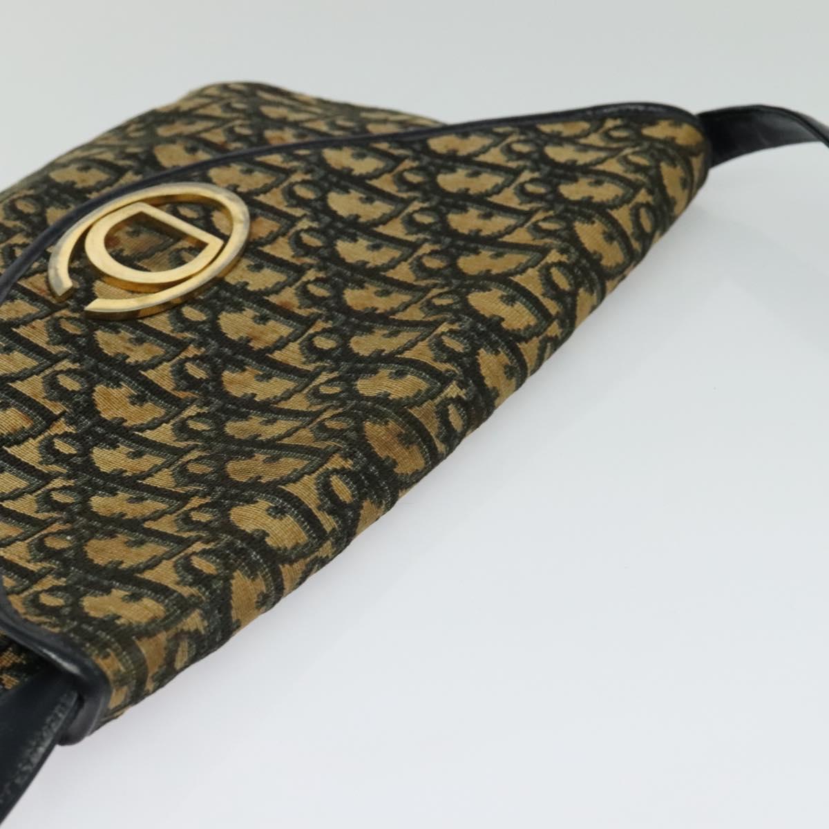 Christian Dior Trotter Canvas Shoulder Bag Navy Gold Auth yk18204