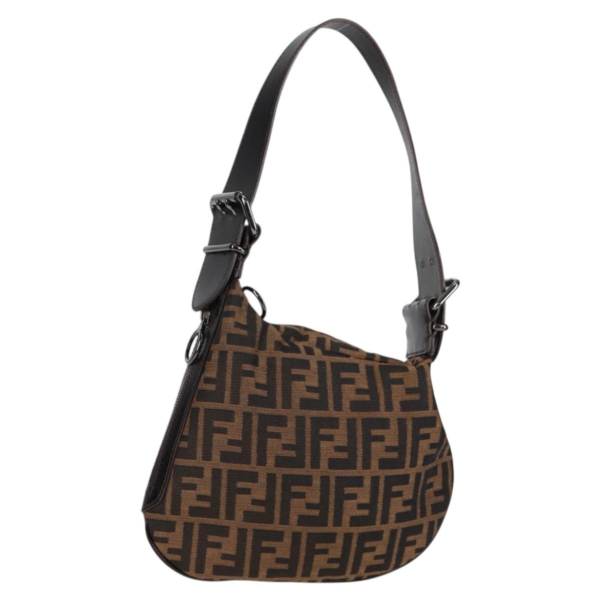 FENDI Zucca Canvas Shoulder Bag Brown Black 8BR128 Auth yk18251V