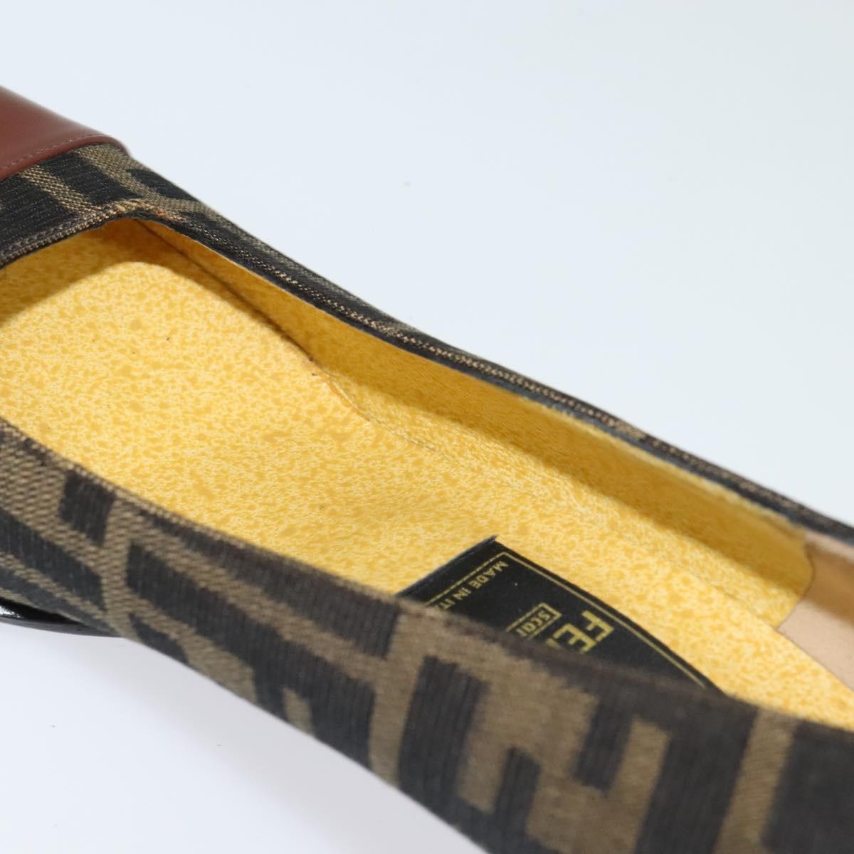 FENDI Zucca Canvas Pumps 36 Pumps Brown Black gold Auth yk18254