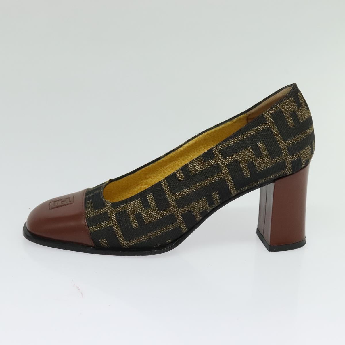 FENDI Zucca Canvas Pumps 36 Pumps Brown Black gold Auth yk18254