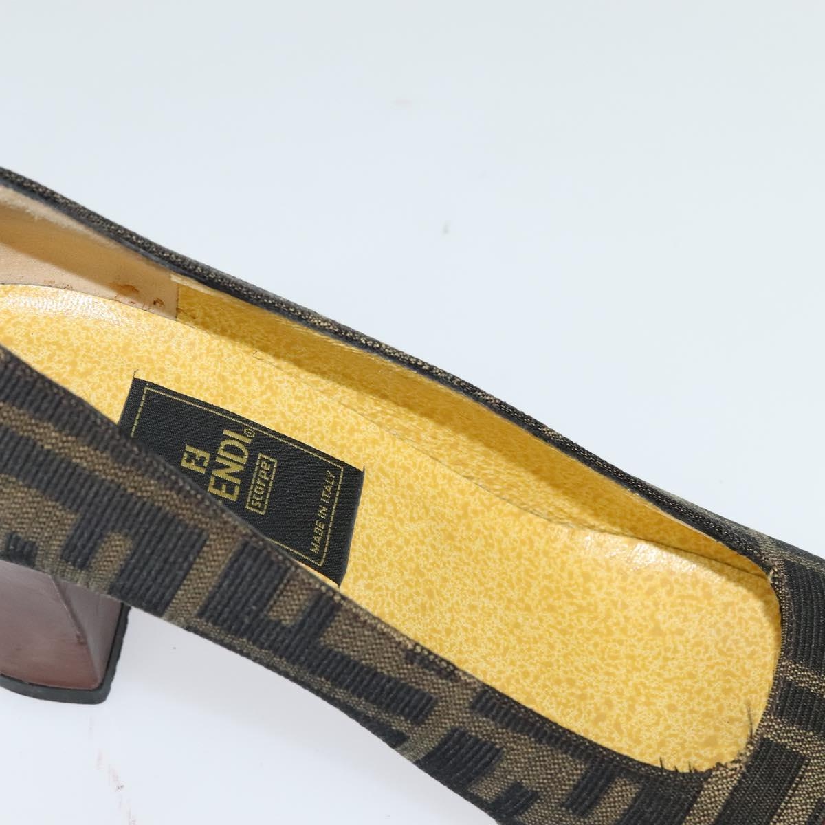 FENDI Zucca Canvas Pumps 36 Pumps Brown Black gold Auth yk18254
