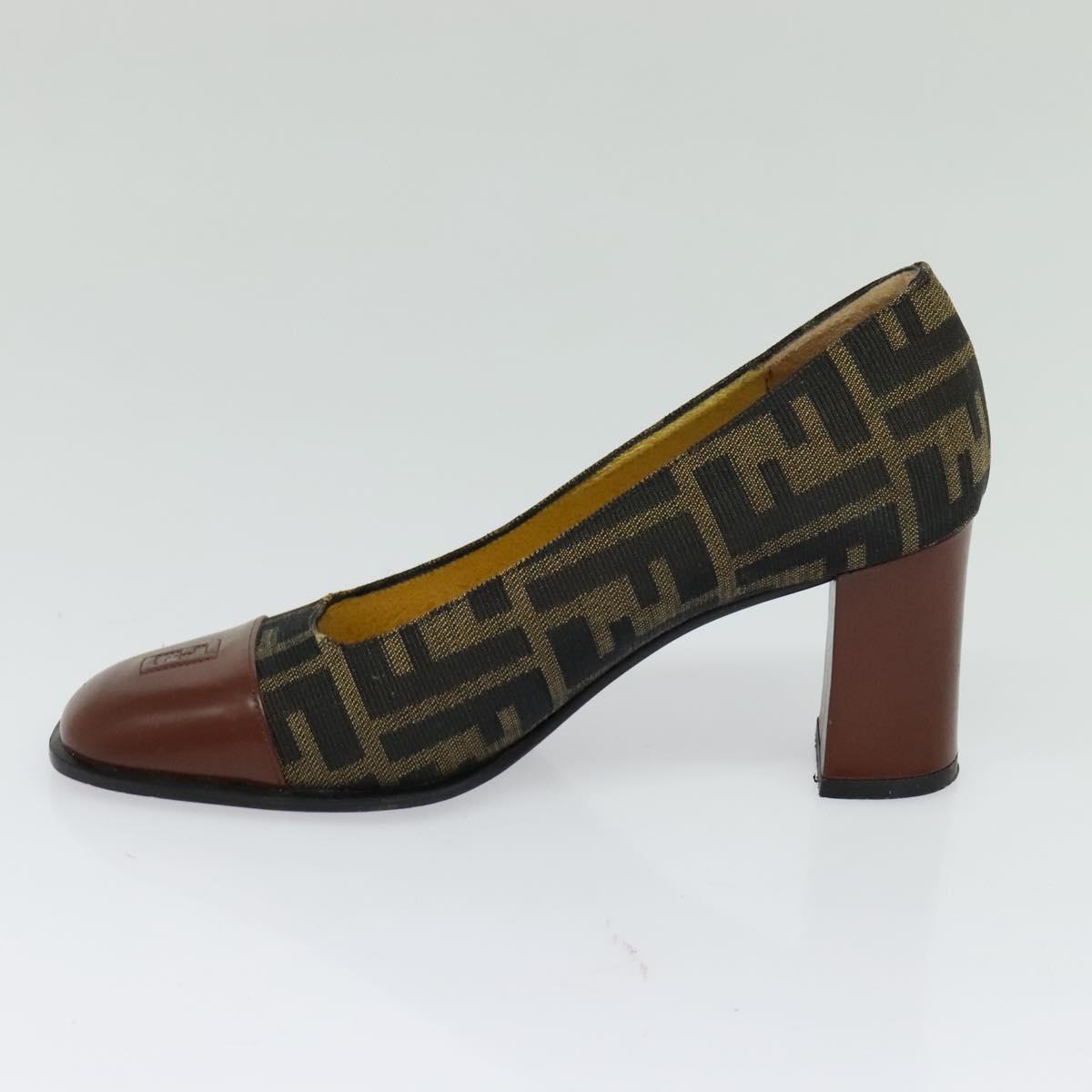 FENDI Zucca Canvas Pumps 36 Pumps Brown Black gold Auth yk18254