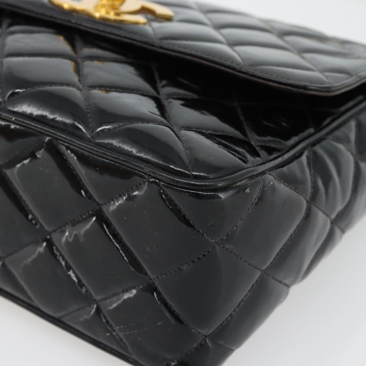 CHANEL Matelasse Chain Shoulder Bag Patent leather Black Gold CC Auth yk18276