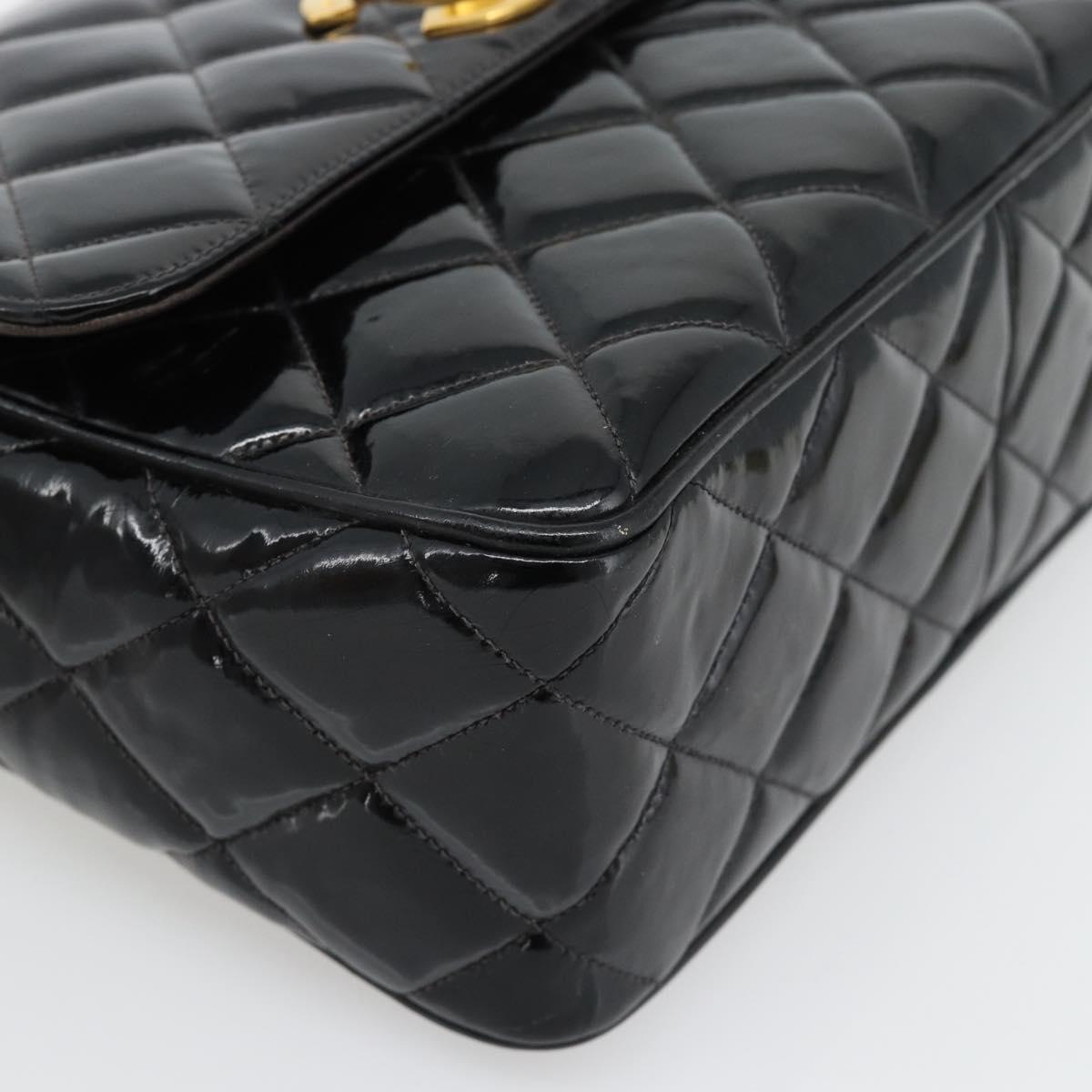 CHANEL Matelasse Chain Shoulder Bag Patent leather Black Gold CC Auth yk18276