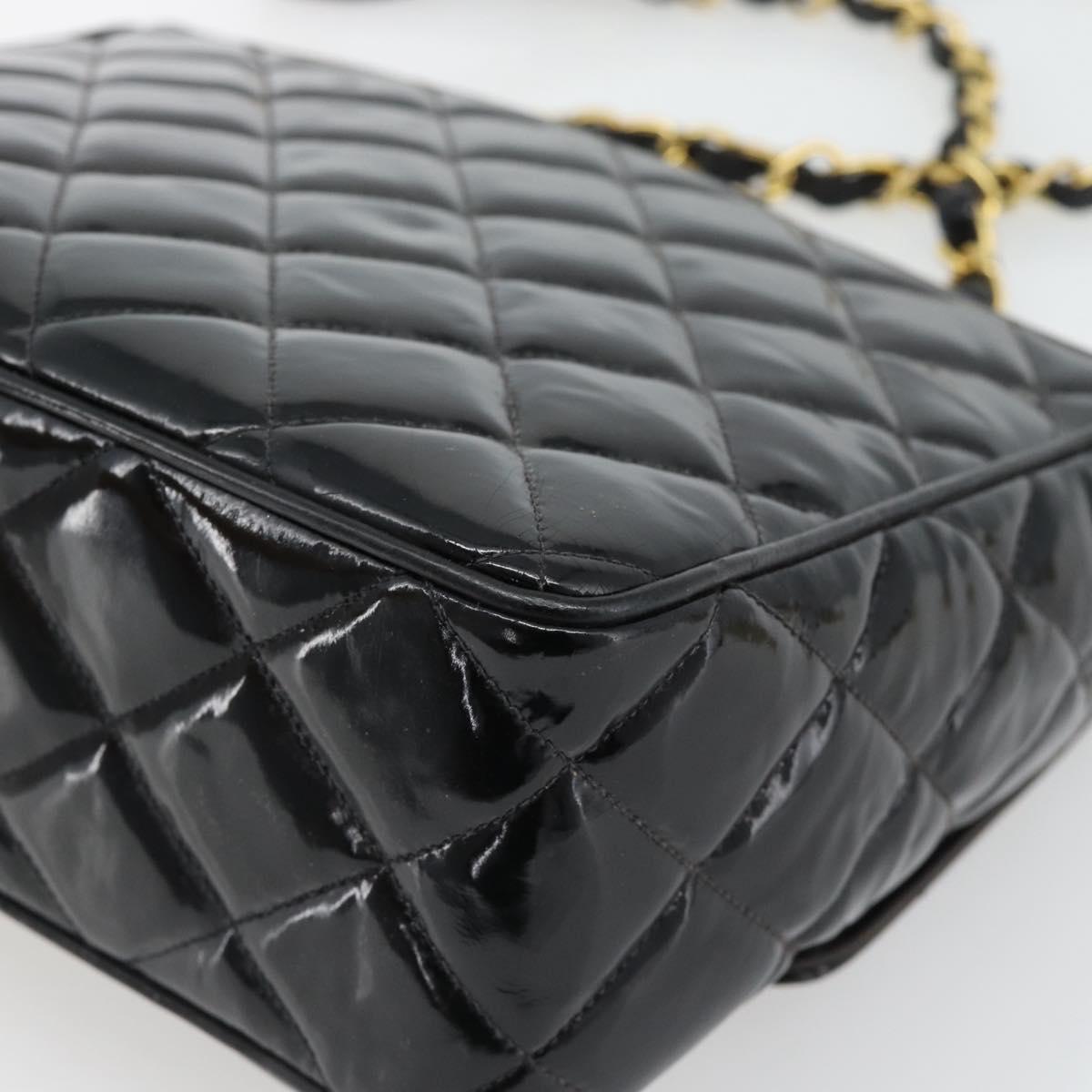 CHANEL Matelasse Chain Shoulder Bag Patent leather Black Gold CC Auth yk18276