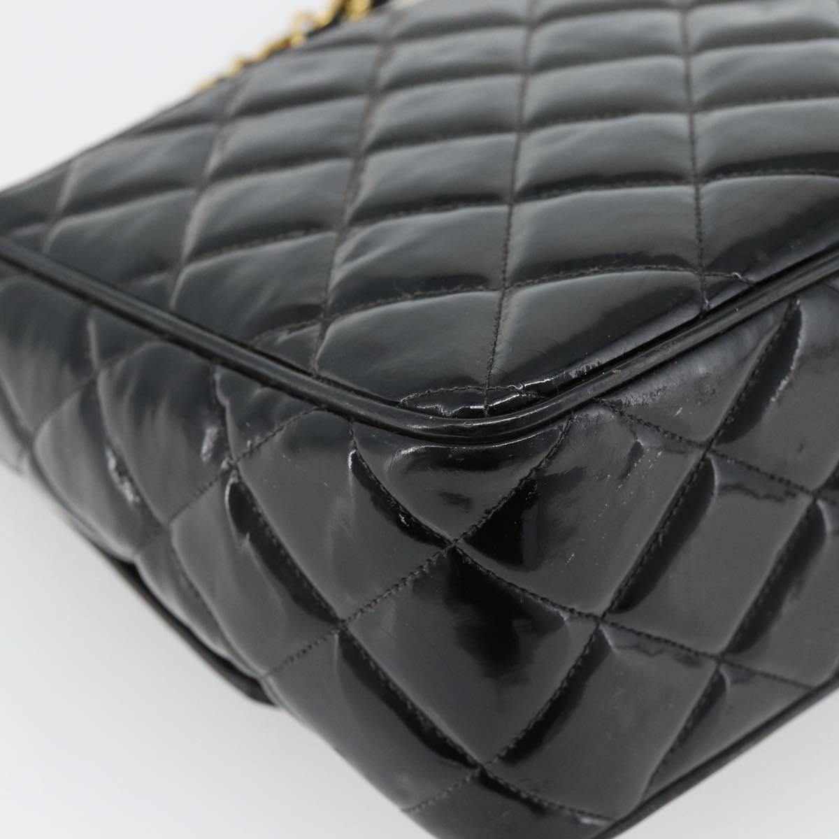 CHANEL Matelasse Chain Shoulder Bag Patent leather Black Gold CC Auth yk18276