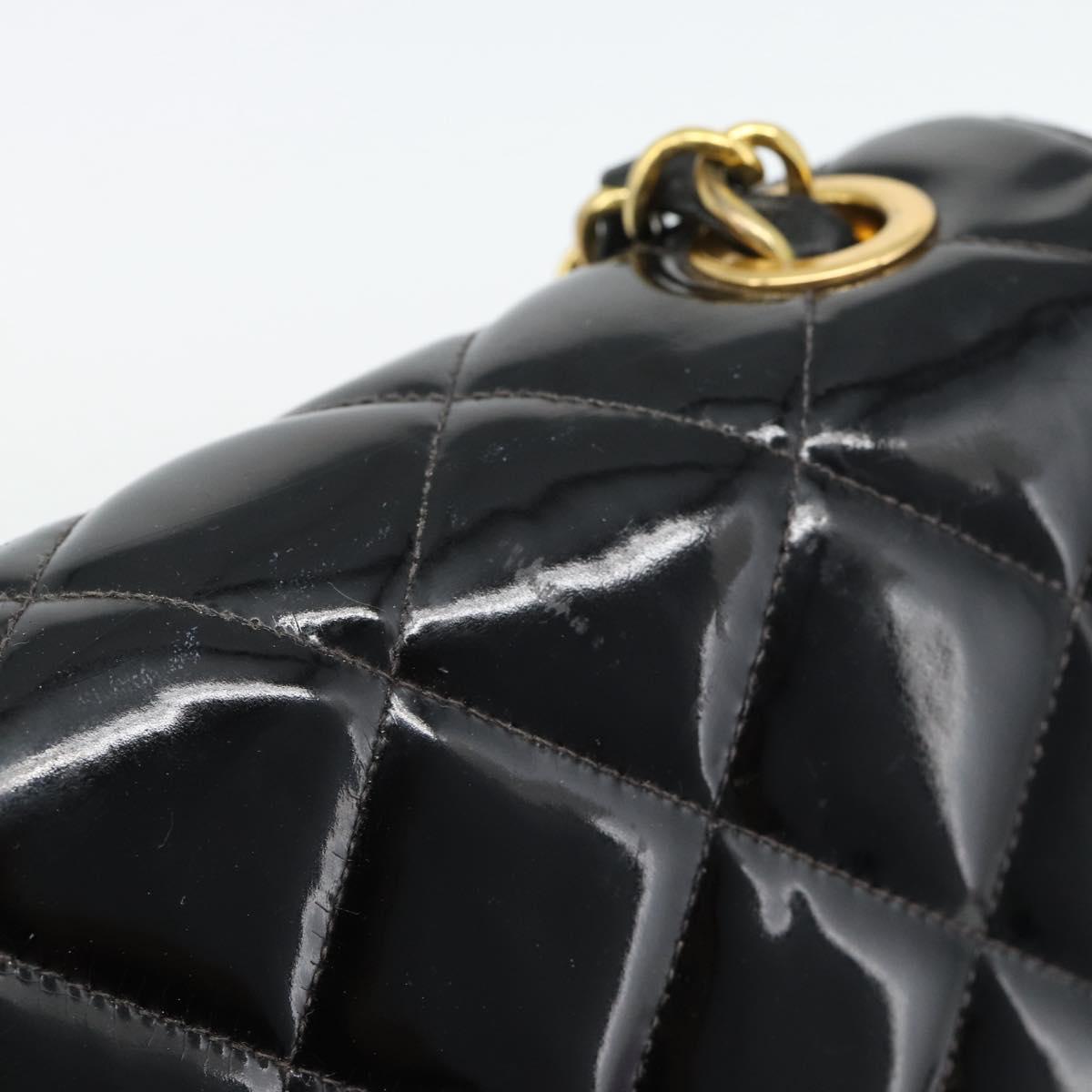 CHANEL Matelasse Chain Shoulder Bag Patent leather Black Gold CC Auth yk18276