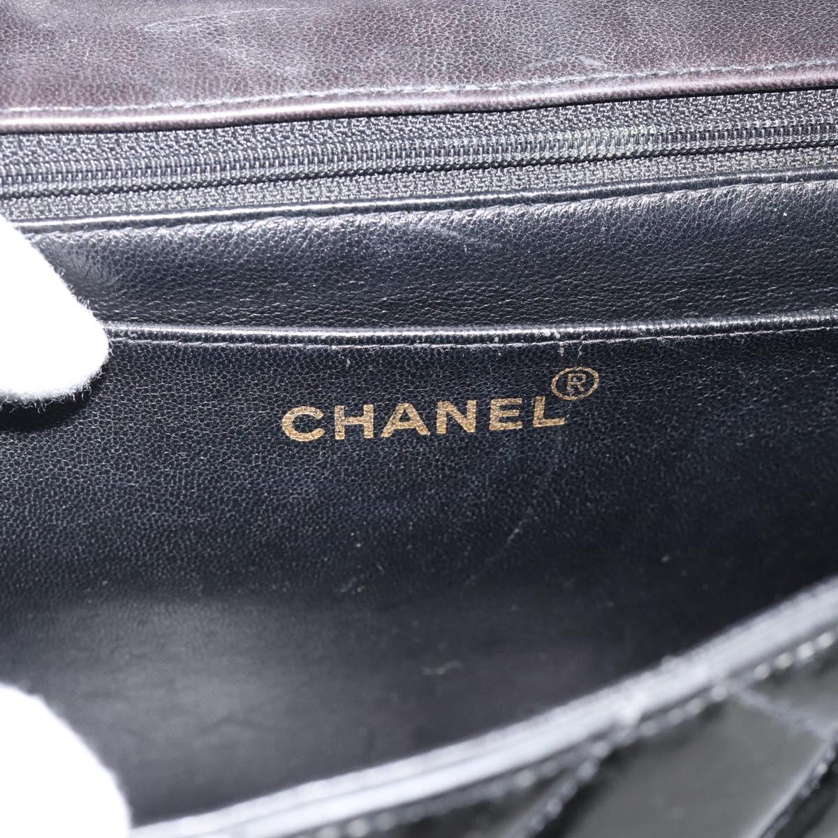 CHANEL Matelasse Chain Shoulder Bag Patent leather Black Gold CC Auth yk18276