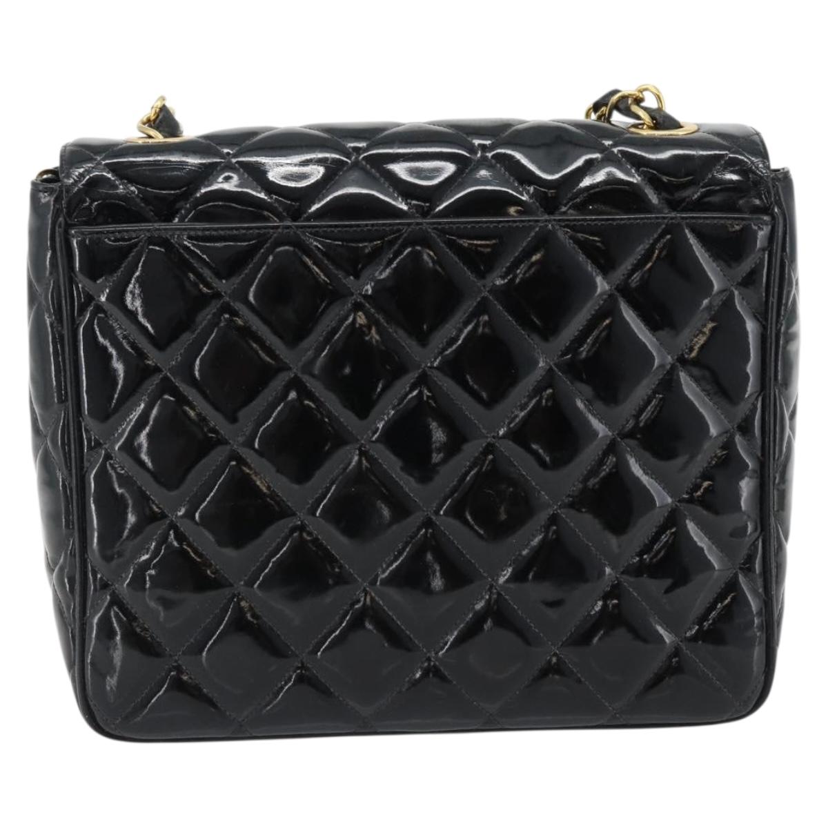 CHANEL Matelasse Chain Shoulder Bag Patent leather Black Gold CC Auth yk18276