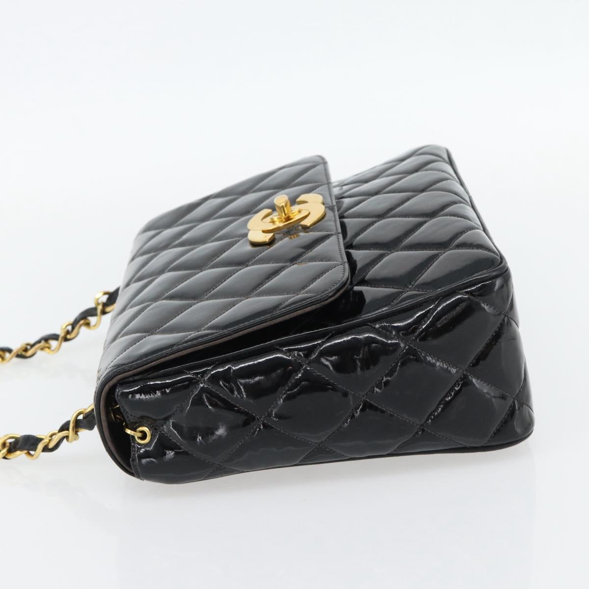 CHANEL Matelasse Chain Shoulder Bag Patent leather Black Gold CC Auth yk18276