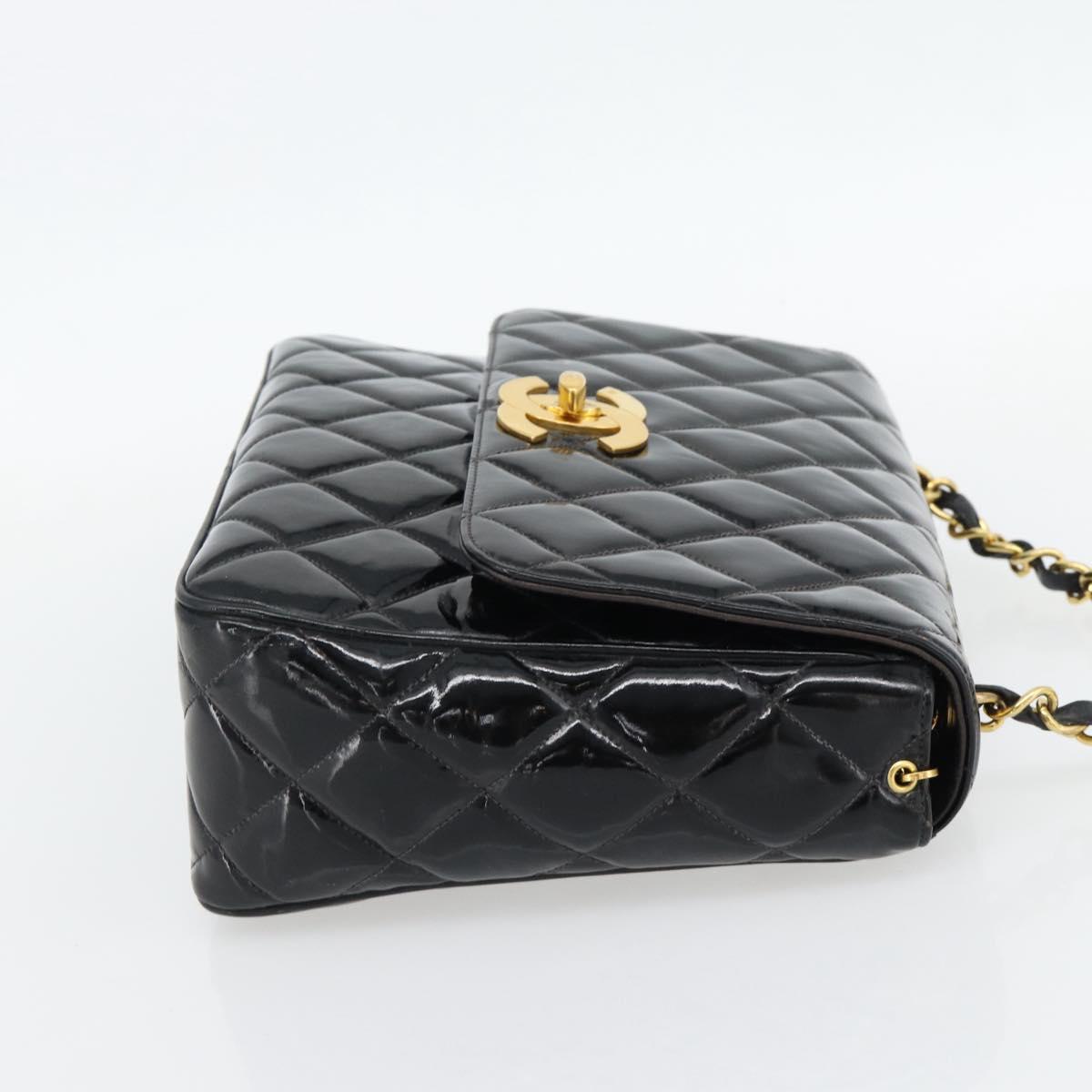 CHANEL Matelasse Chain Shoulder Bag Patent leather Black Gold CC Auth yk18276