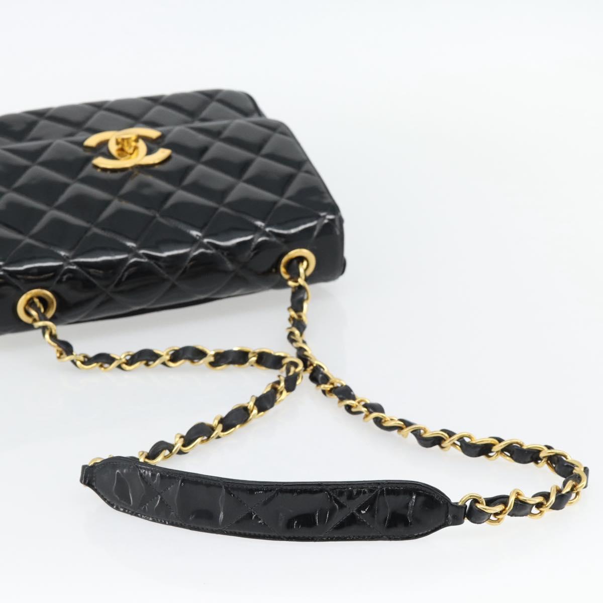 CHANEL Matelasse Chain Shoulder Bag Patent leather Black Gold CC Auth yk18276